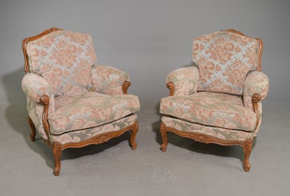 Louis XV Style Pair of Large Upholstered Arm Chairs