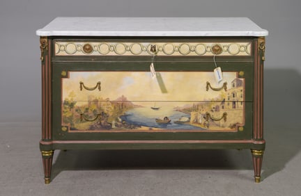 Louis XVI Style Polychrome White Marble Top Chest