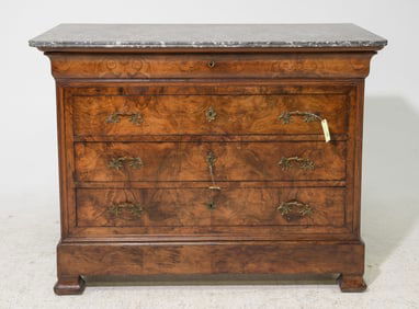 Louis Philippe Style Grey Marble Top Walnut Chest