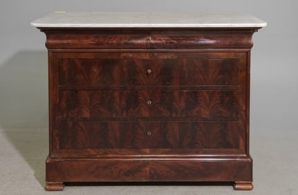 Louis Philippe Style White Marble Top Mahogany Chest