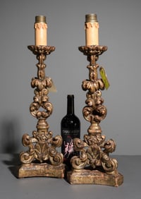 Italian Pair of Gilded Antique Candlesticks