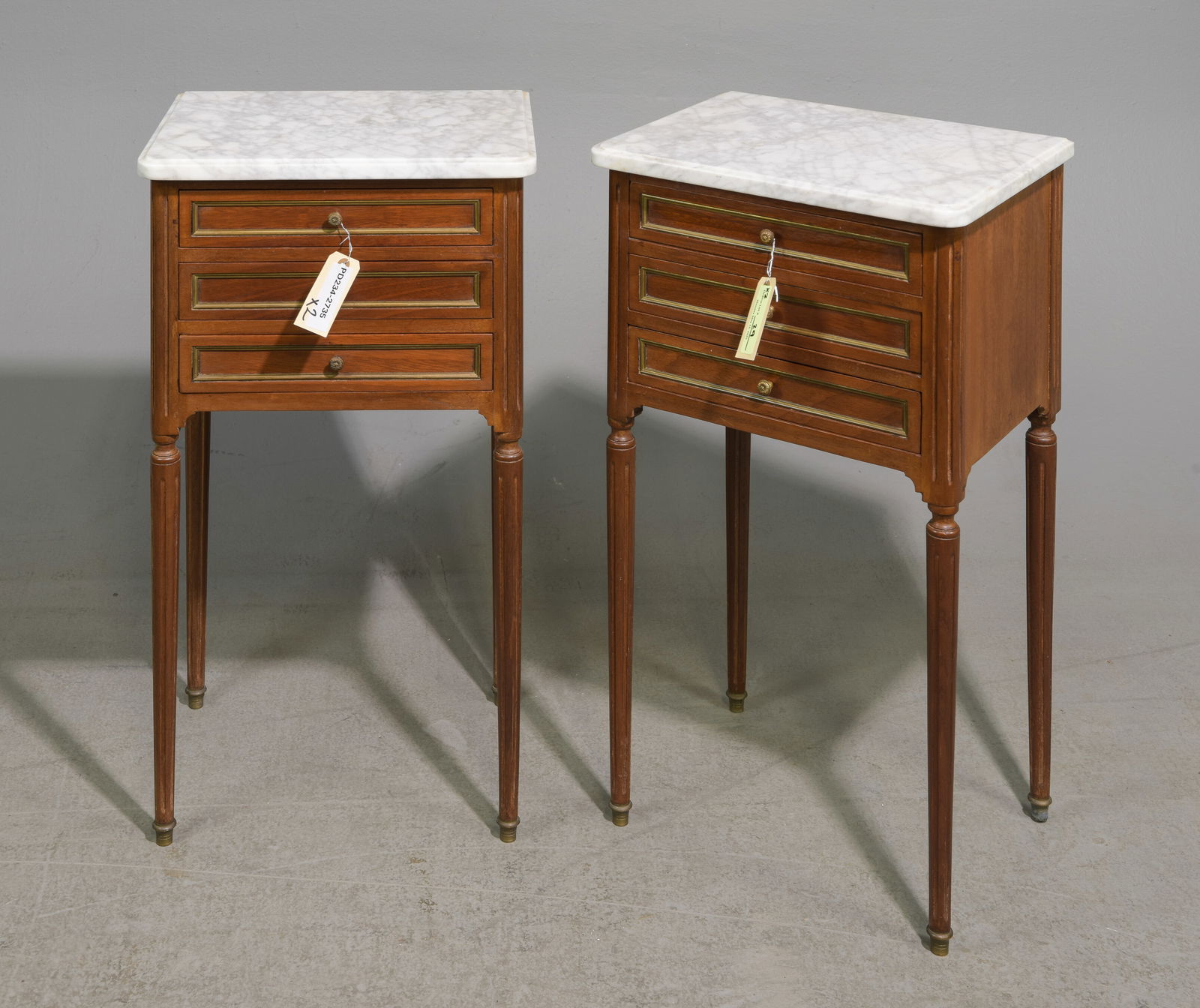 Louis XVI Style Pair of White Marble Top Chests (1 of 4)