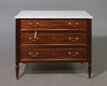 Louis XVI Style White Marble Top Three Drawer Chest