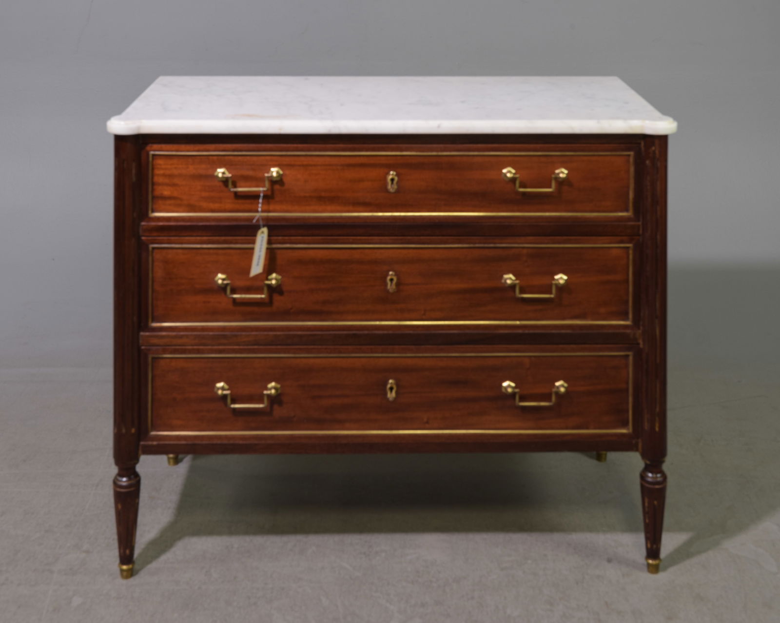 Louis XVI Style White Marble Top Three Drawer Chest (1 of 5)