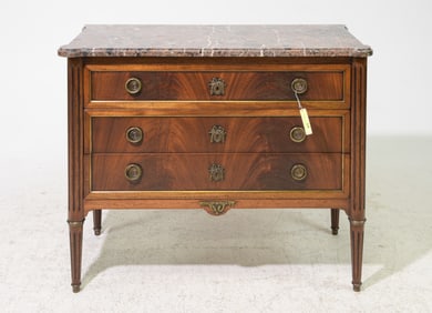 Louis XVI Style Marble Top Three Drawer Chest