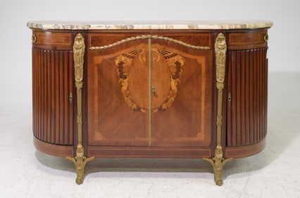 Louis XVI Style Marble Top Ormolu Adorned Sideboard