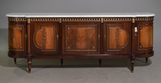 Louis XVI Style White Marble Top Curved Sideboard