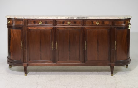 Louis XVI Style Marble Top Mahogany Curved Sideboard