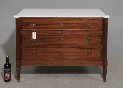 Louis XVI Style White Marble Top Chest #1