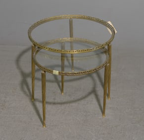 French Brass & Glass Nest of 2 Round Tables