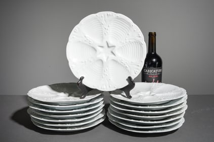French Set of 14 White Oyster Plates