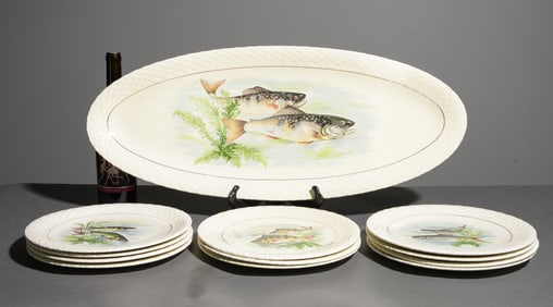 French Set of 12 Fish Plates - Platter & 11 Plates