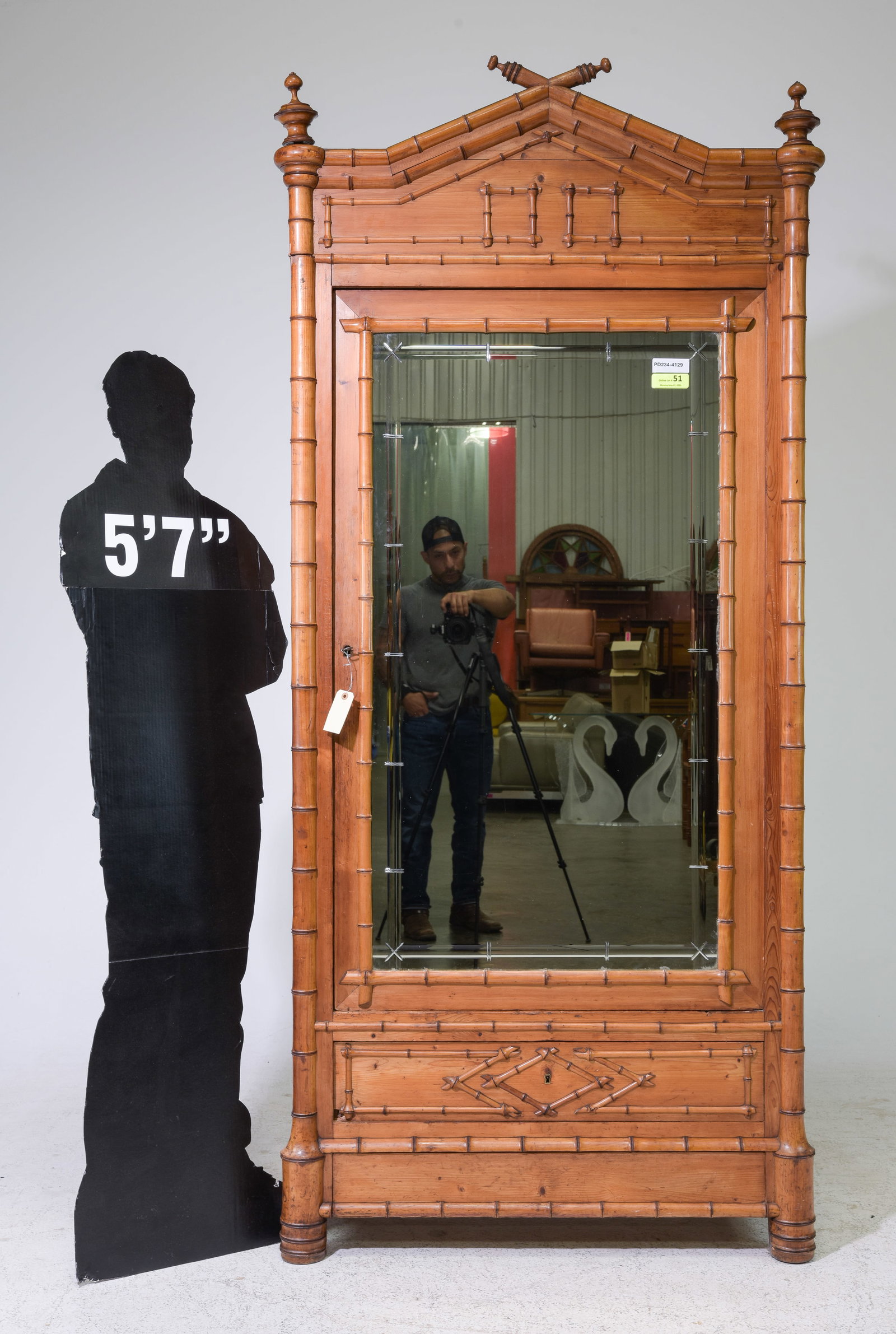French Faux Bamboo Beveled / Etched Mirror Door Robe: French Faux Bamboo Beveled / Etched Mirror Door Robe - 87 in tall x 40 x 18