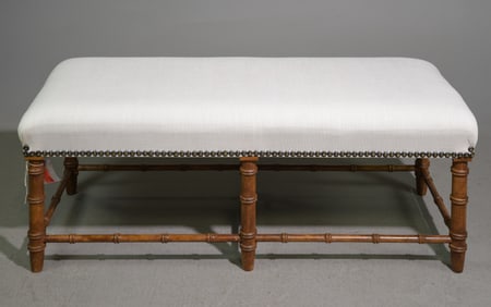 Faux Bamboo Upholstered Hall / Window Bench