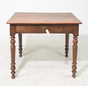 French Rustic Turned Leg Single Drawer Table #1