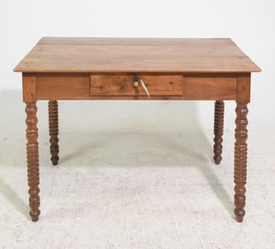 French Rustic Turned Leg Single Drawer Table #2