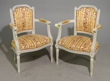 Louis XV Style Pair of Painted Arm Chairs