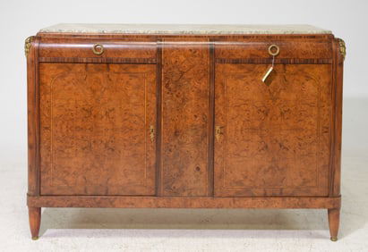 Louis XVI Style Marble Top Burled Sideboard
