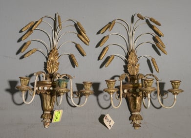 Antique Italian Pair of Gilded & Painted Sconces