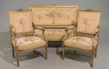 3pc Louis XVI Style Gilded Salon Suite