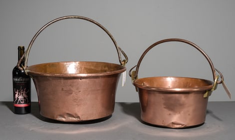 Two French Polished Copper Marmite Pots