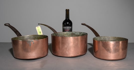French Copper Set of Three Large Sauce Pans