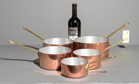 French Polished Copper Set of 5 Sauce Pans