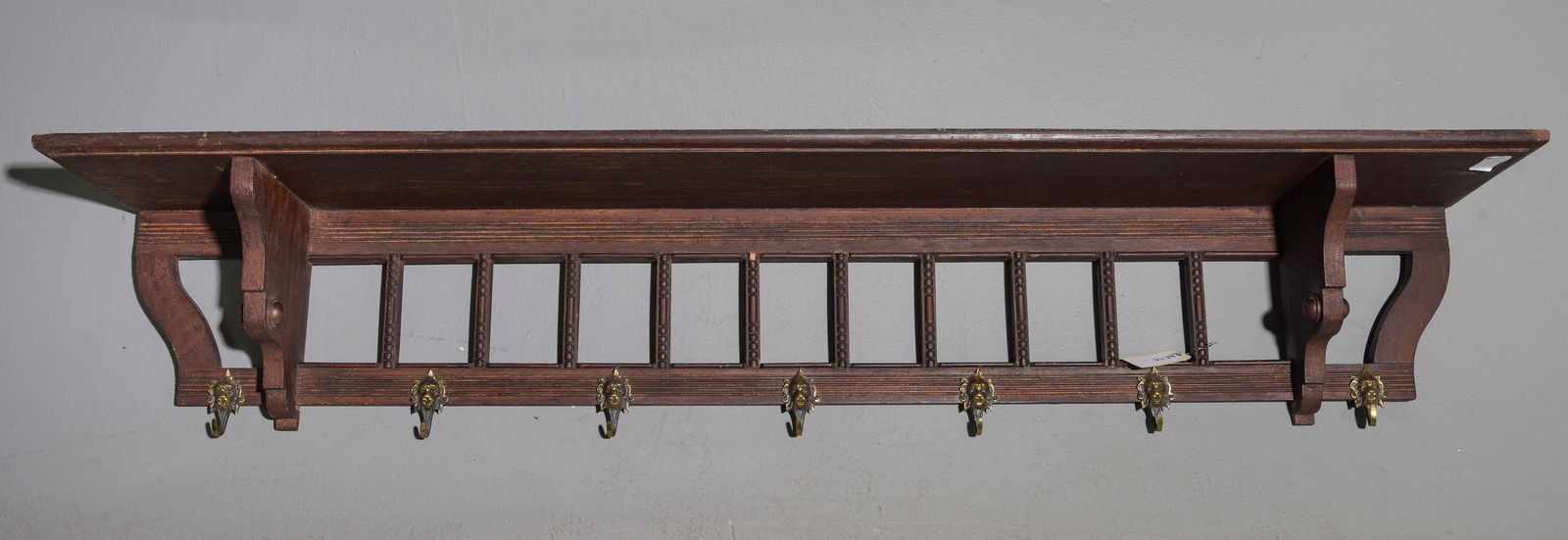 French Large Oak Wall Shelf with Hooks (1 of 4)