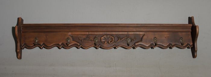 French Oak Wall Shelf with Hooks