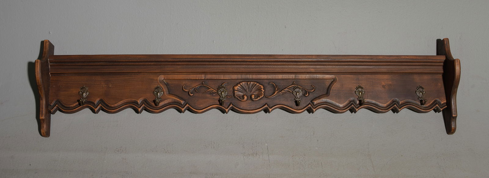 French Oak Wall Shelf with Hooks (1 of 4)
