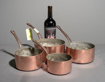French Polished Copper Set of 4 Sauce Pans