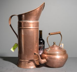 French Polished Copper Tea Kettle & Pitcher