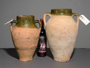 Two Green Glazed Olive Jars
