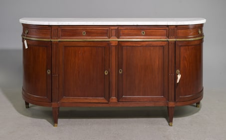 Louis XVI Style White Marble Top Curved Sideboard