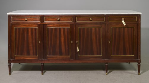 Louis XVI Style White Marble Top Sideboard / Enfilade