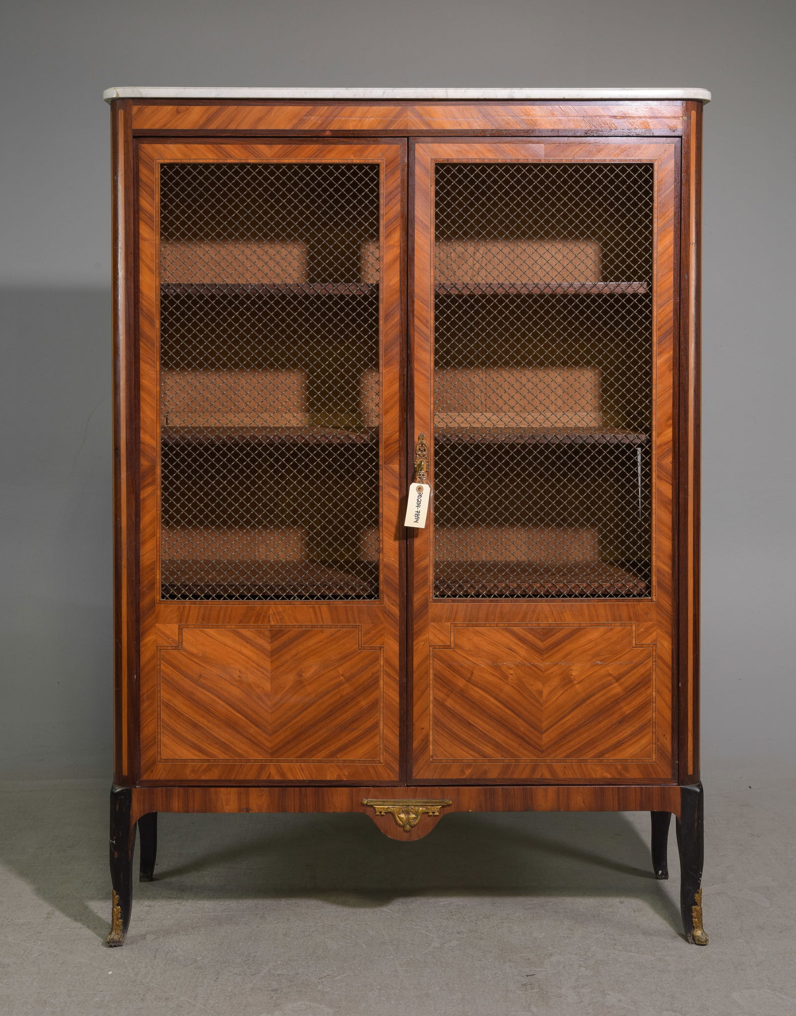 French Double Grilled Door Marble Top Bookcase (1 of 7)