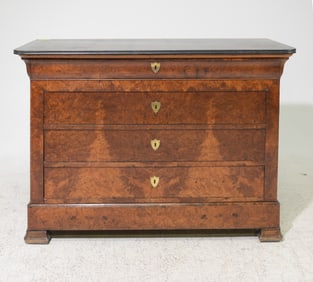 Louis Philippe Style Burled Walnut Marble Top Chest