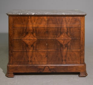 Louis Philippe Style Grey Marble Top Walnut Chest