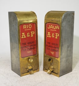 Two Brass Coffee Bean / Tea Dispensers