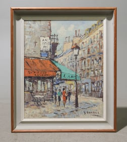 Framed Artist Signed Oil on Canvas Street Scene