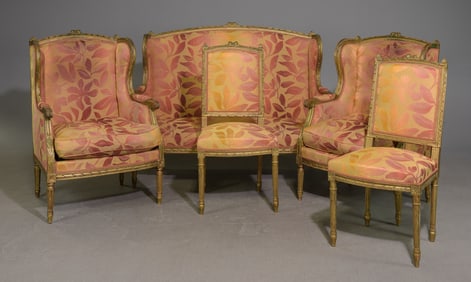 Louis XVI Style 5pc Gilded Salon Suite / Sofa Set