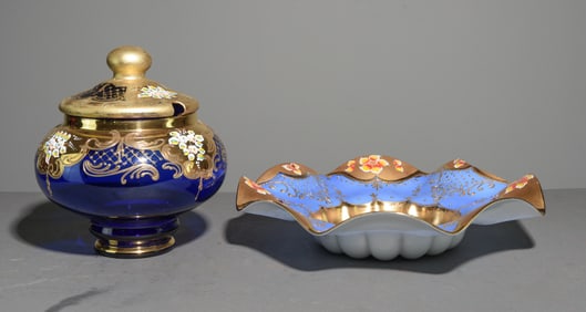 Venetian Hand Decorated Glass Tureen & Bowl