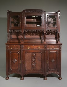 Jacobean Oak Barley Twist Sideboard with Cane Back