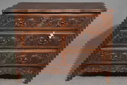 Louis XV Style Carved Oak Three Drawer Chest