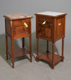 Two French Inset Marble Top Nightstands