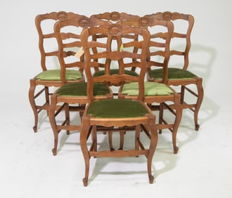 Louis XV Style Set of 6 Oak Dining Chairs