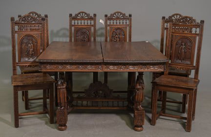 French Breton Style Table & 6 Dining Chairs