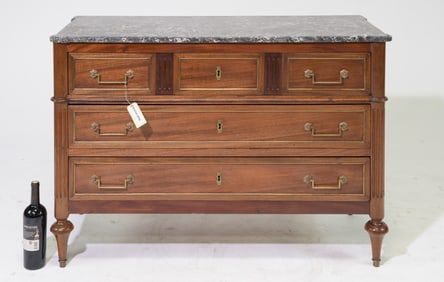 Louis XVI Style Grey Marble Top Three Drawer Chest #1