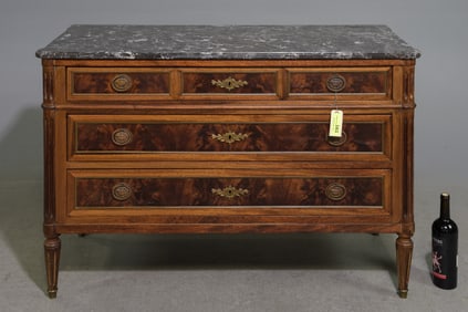 Louis XVI Style Grey Marble Top Three Drawer Chest #2