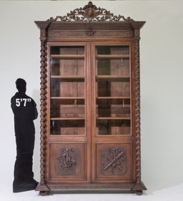 Louis XIII Style Monumental French Twist Oak Bookcase